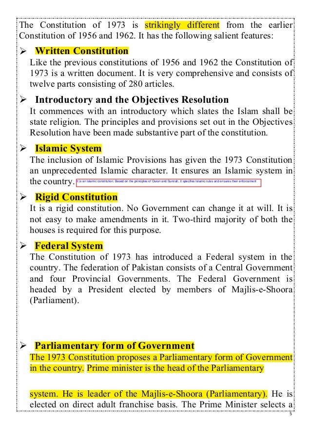 the constitution of pakistan form of government in pakistan