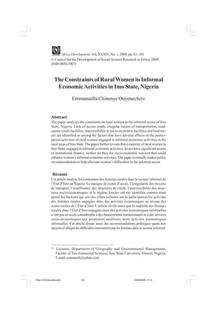 The constraints of rural women in informal economic activities in imo ...