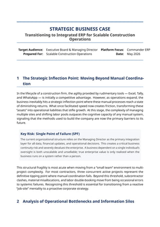 Strategic Business Case for Integrated ERP in Construction Operations | PDF