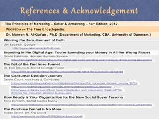 References & Acknowledgement
Dr. Marwan N. Al-Qur’an , Ph.D (Department of Marketing, CBA, University of Dammam.)
WIKIPEDIA c– The Free Encyclopedia.
The Principles of Marketing – Kotler & Armstrong – 14th
Edition, 2012.
 