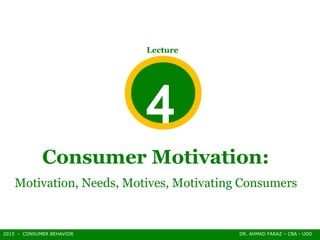 2015 - CONSUMER BEHAVIOR DR. AHMAD FARAZ – CBA - UOD
Consumer Motivation:
Motivation, Needs, Motives, Motivating Consumers
Lecture
4
 