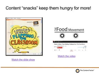 Watch the slide show
Watch the video
Content “snacks” keep them hungry for more!
