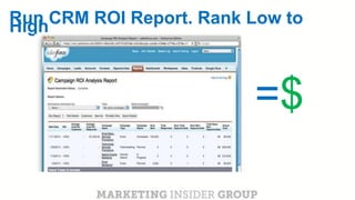 CLICK TO EDIT MASTER TITLE
Click to edit Master subtitle style
Run CRM ROI Report. Rank Low toHigh
=$
 