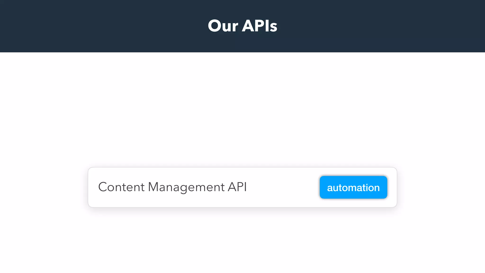 Our APIs
Content Management API automation
 