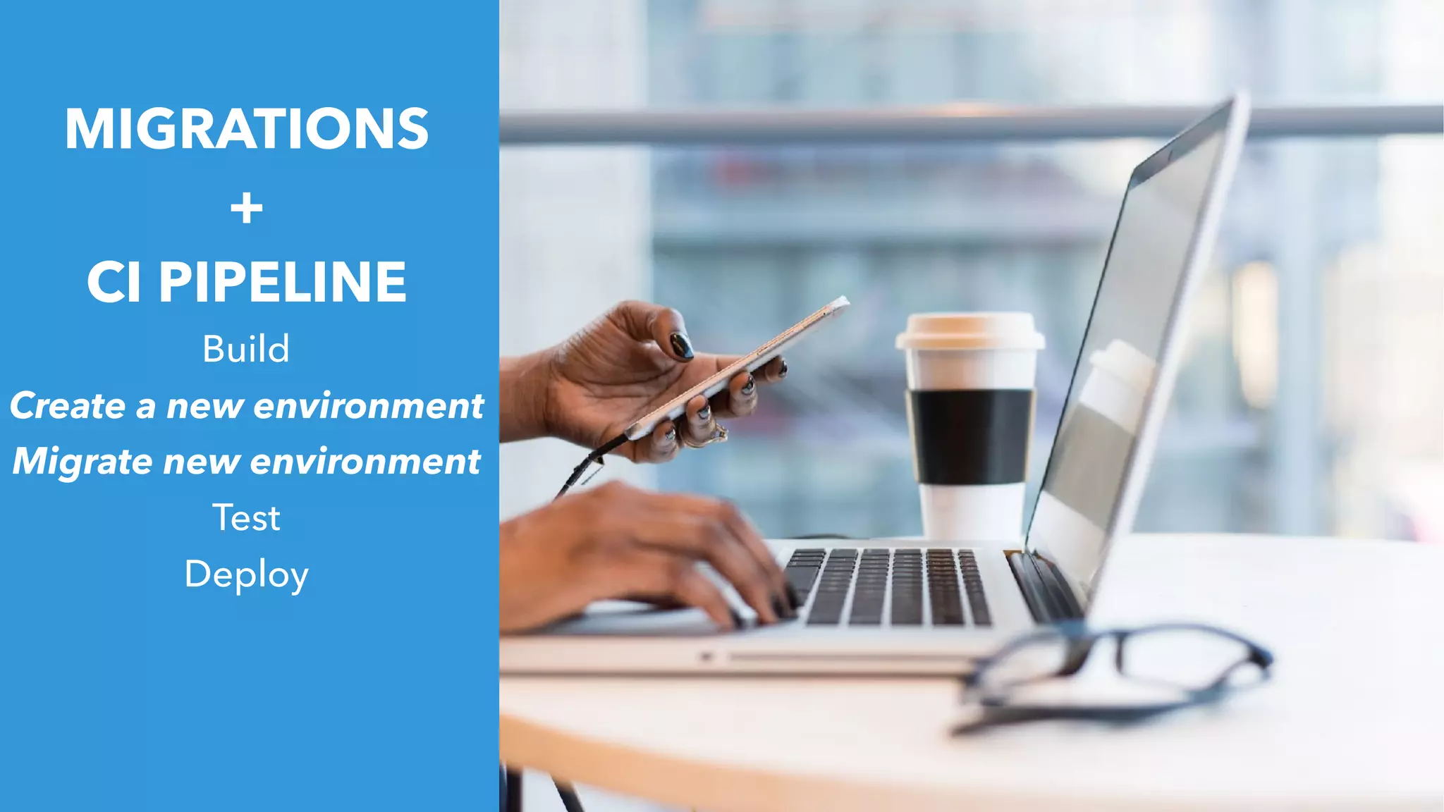 MIGRATIONS
+
CI PIPELINE
Build
Create a new environment
Migrate new environment
Test
Deploy
 