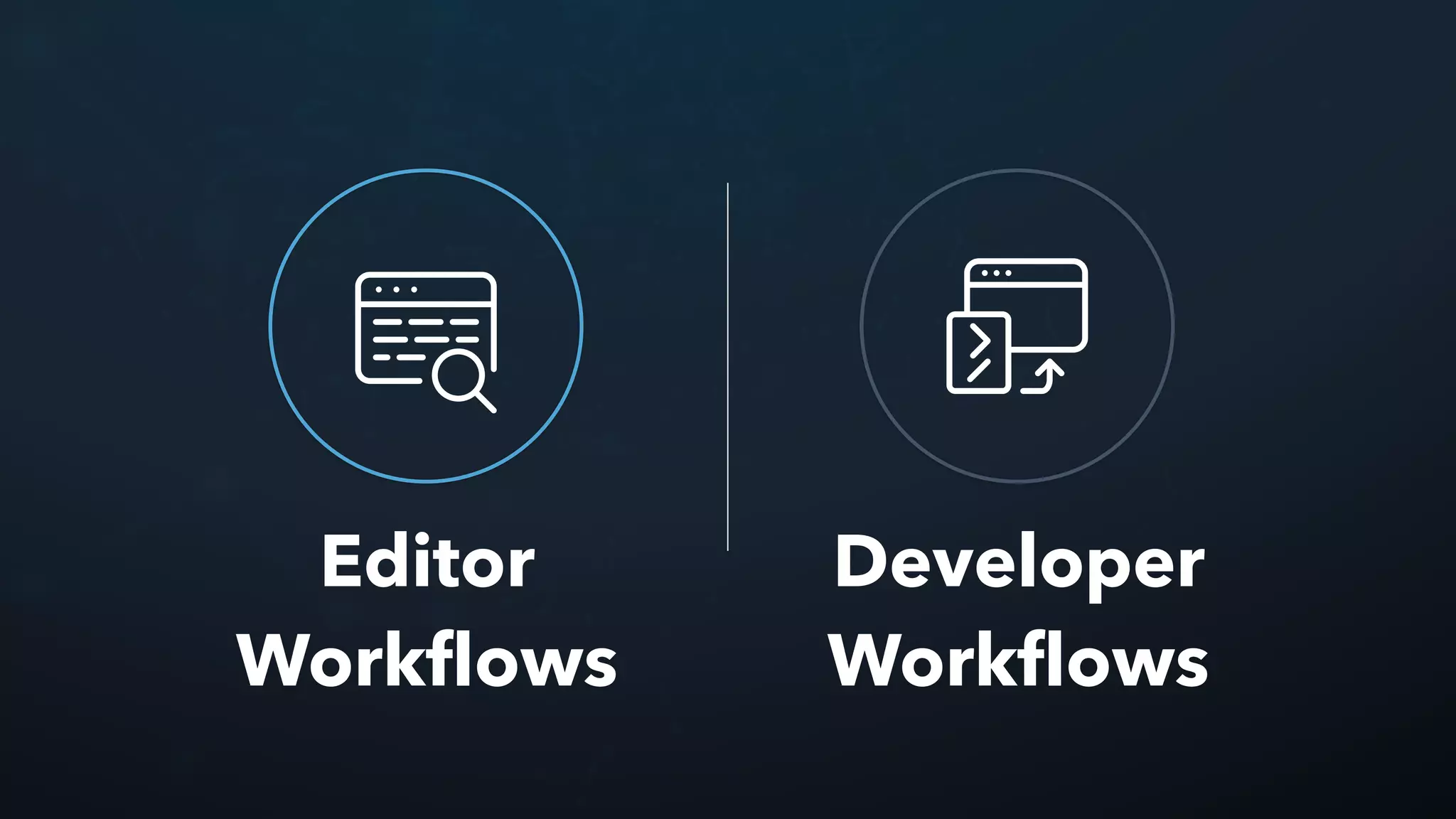 Editor
Workflows
Developer
Workflows
 