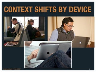 CONTEXT SHIFTS BY DEVICE




@danieleizans | #confab12   9
 