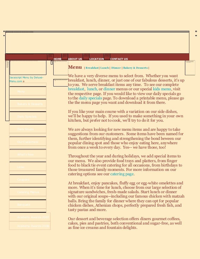 The continental restaurant menu