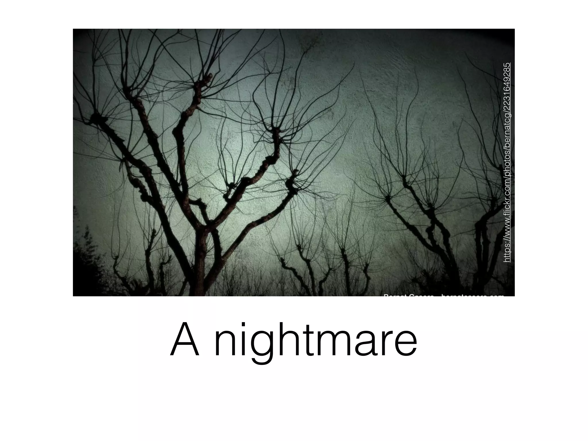 A nightmare
https://www.ﬂickr.com/photos/bernatcg/2231649285
 