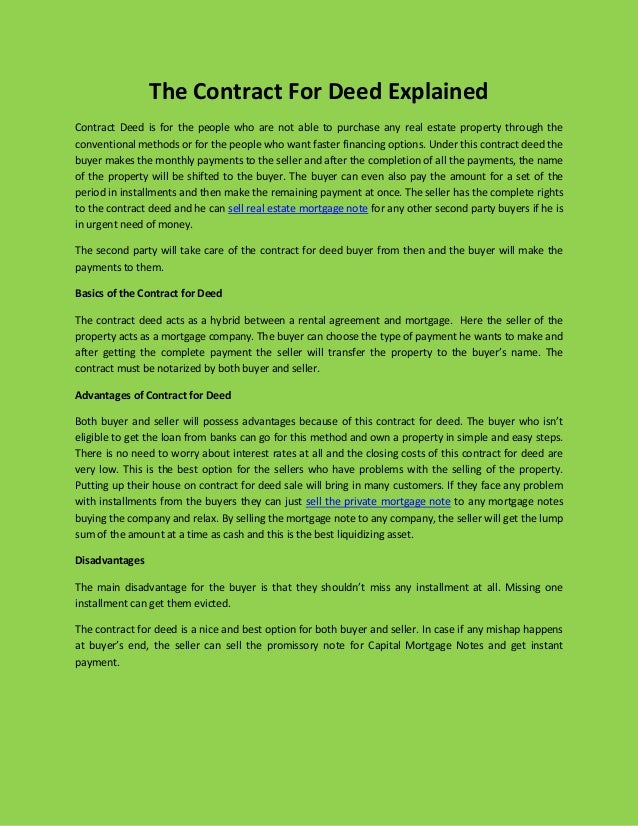 The contract for deed explained