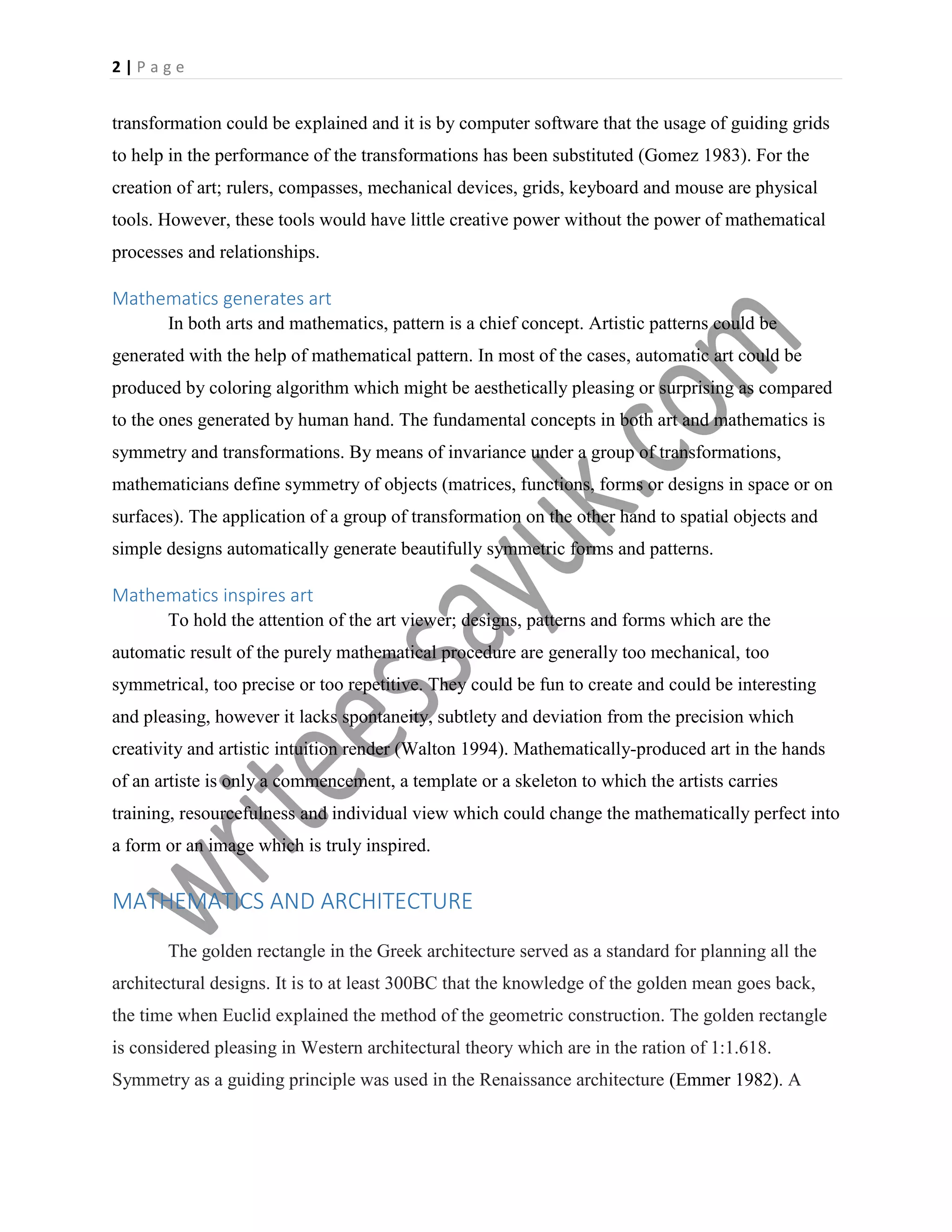 The contribution of mathematics in art and architecture | PDF