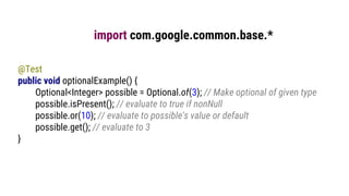 import com.google.common.base.*
public void testNeverNullWithoutGuava() {
Integer defaultId = null;
Integer id = theUnknow...