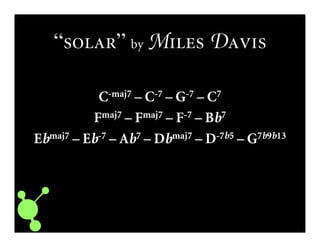 “” by M D
C-maj7 — C-7 — G-7 — C7
Fmaj7 — Fmaj7 — F-7 — Bb7
Ebmaj7 — Eb-7 — Ab7 — Dbmaj7 — D-7b5 — G7b9b13
 