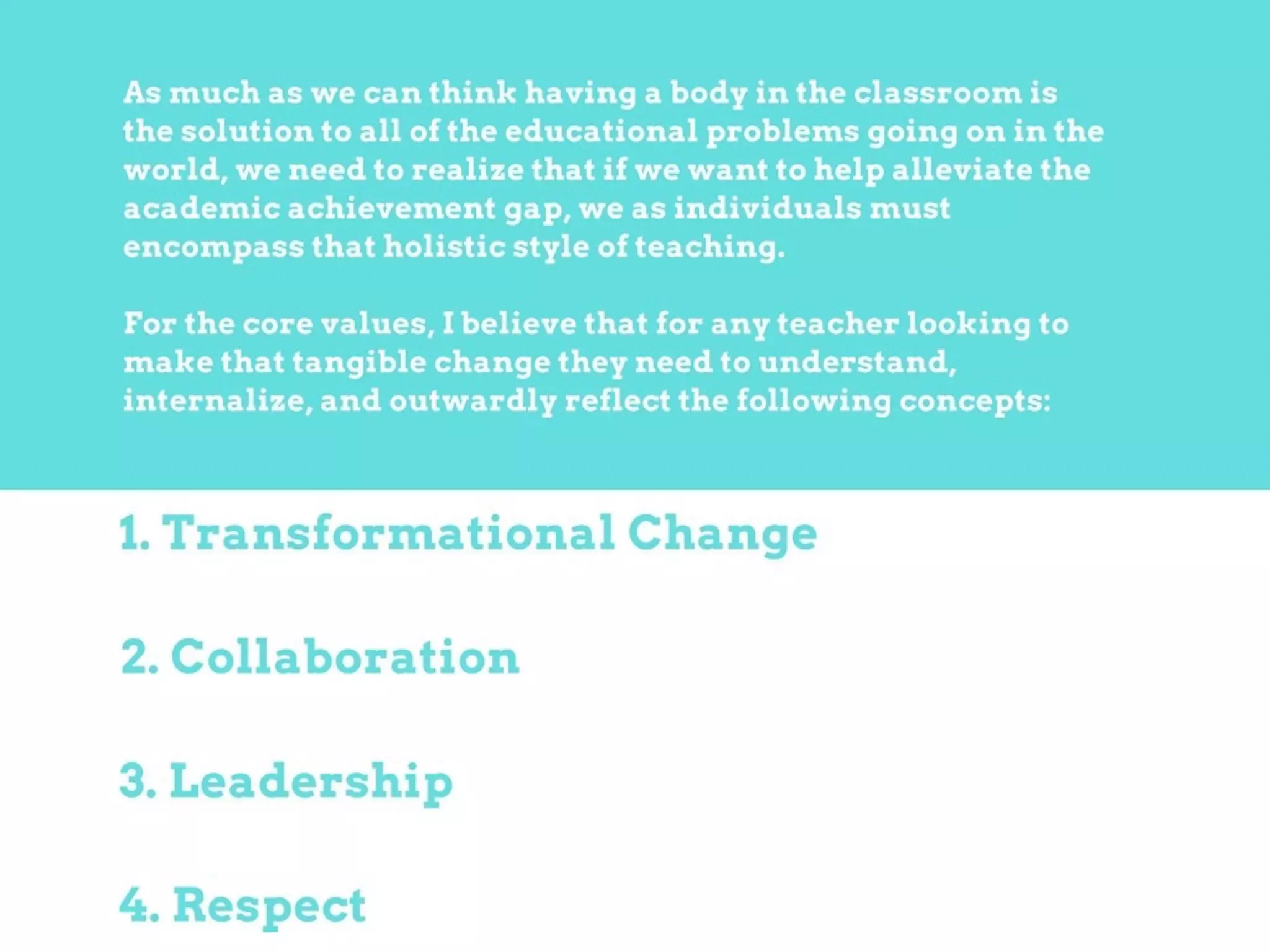 The Core Values as a Teacher by Noble Newman