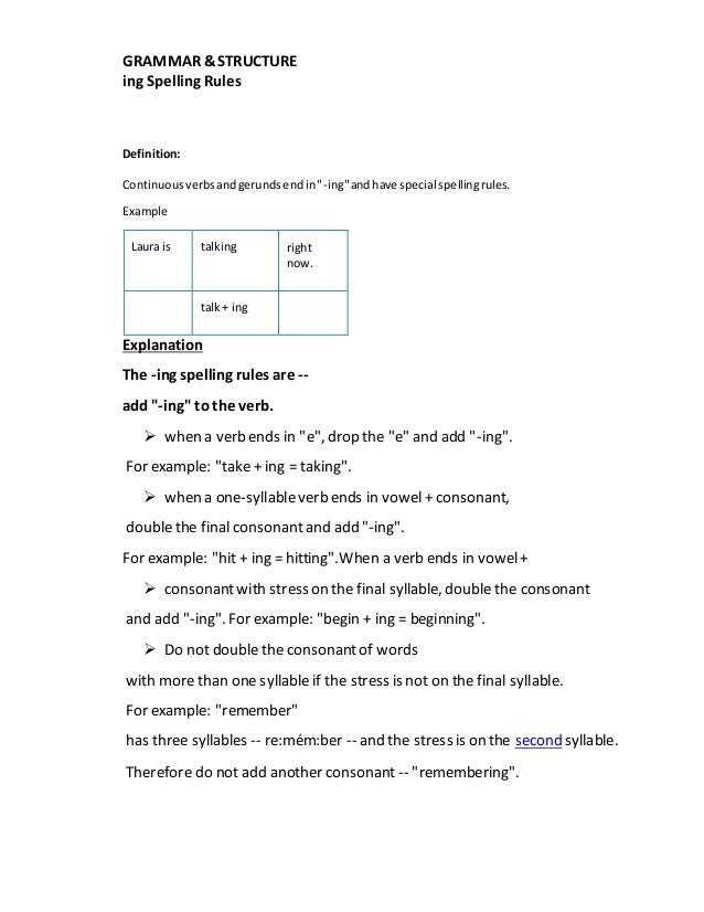 The correct use of ing