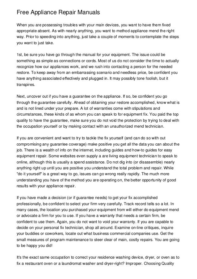 Free Appliance Repair Manuals