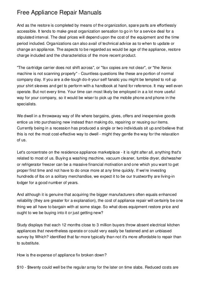 Free Appliance Repair Manuals