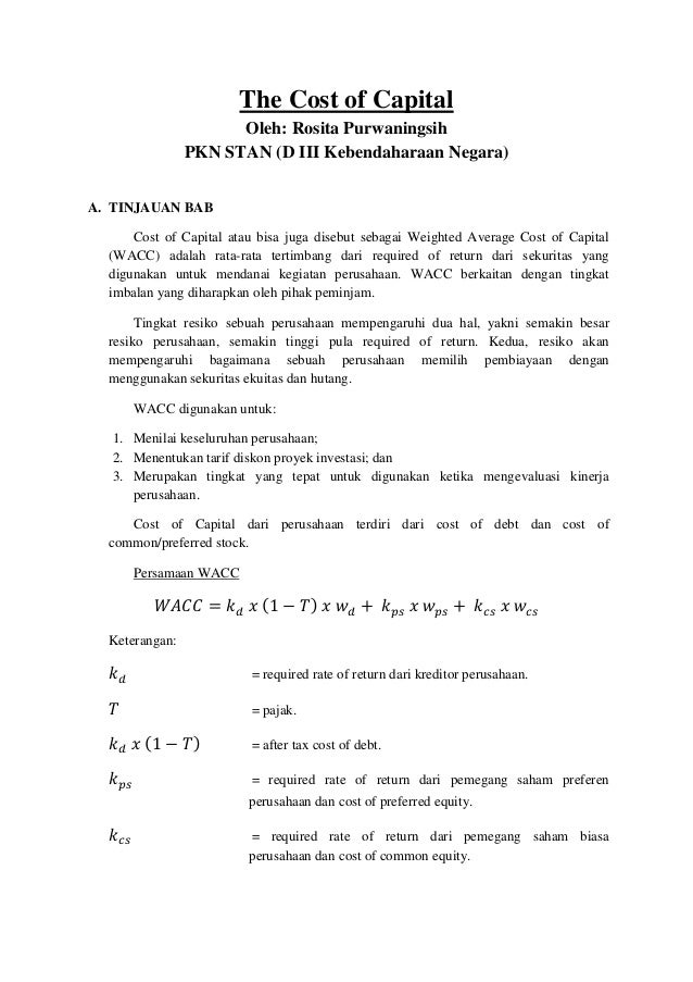 Contoh soal dan jawaban cost of capital