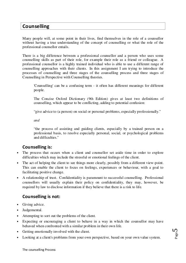 The counselling process Stages of the counselling