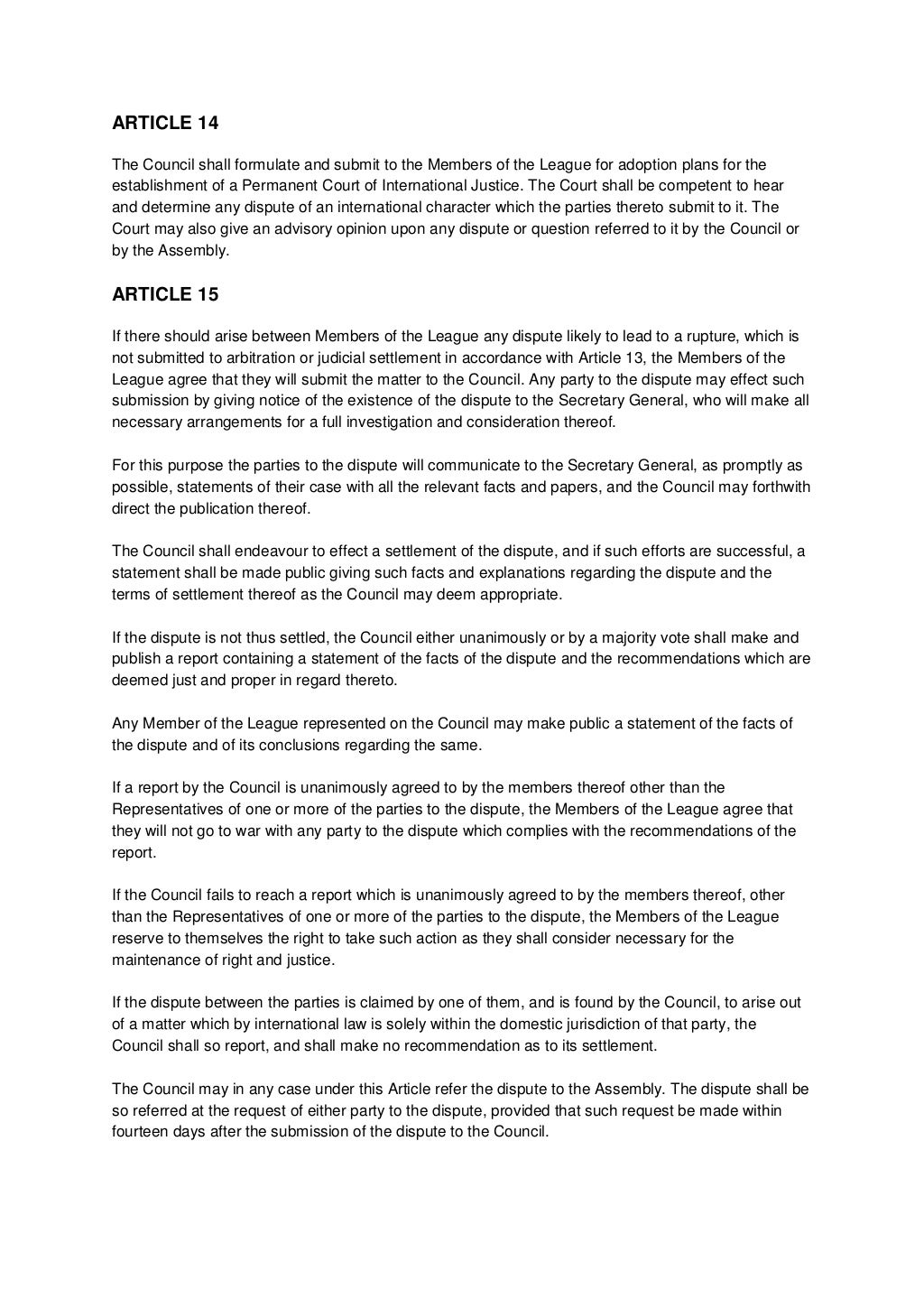 The covenant of the league of nations The covenant of the league of nations