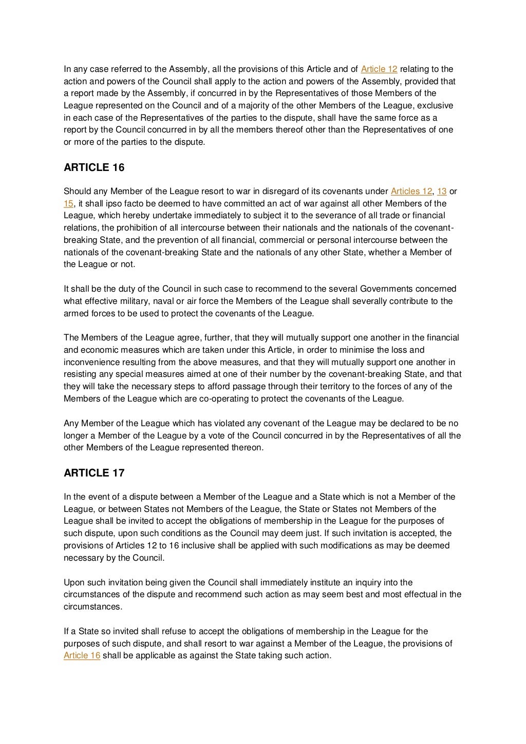 The covenant of the league of nations The covenant of the league of nations