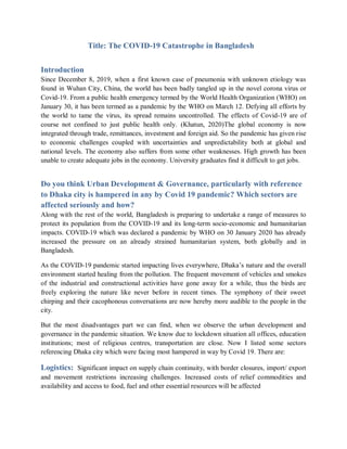 The covid 19 catastrophe in bangladesh | PDF