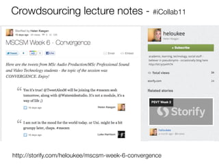 Crowdsourcing lecture notes - #iCollab11




http://storify.com/heloukee/mscsm-week-6-convergence
 