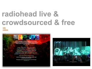 radiohead live &
crowdsourced & free
site
videos
 