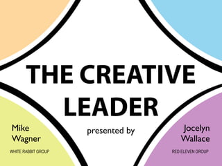 THE CREATIVE
         LEADER
Mike                 presented by      Jocelyn
Wagner                                 Wallace
WHITE RABBIT GROUP                  RED ELEVEN GROUP
 