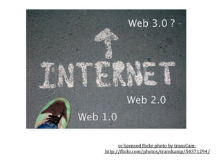 Web 3.0 ?




    Text

              Web 2.0
Web 1.0 

            cc licensed )lickr photo by transCam:
      http://)lickr.com/photos/transkamp/54371294/
 