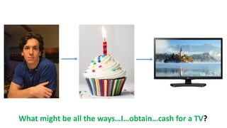 What might be all the ways…I…obtain…cash for a TV?
 