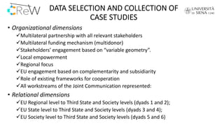 DATA SELECTION AND COLLECTION OF
CASE STUDIES
• Organizational dimensions
üMultilateral partnership with all relevant stak...