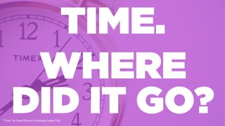 TIME.
”Time" by Free-Photos is licensed under CC0
WHERE
DID IT GO?
 