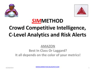 SIMMETHOD Crowd Competitive Intelligence, C-Level Analytics and Risk Alerts 
AMAZON 
Best In Class Or Laggard? 
It all depends on the color of your metrics! 
10/28/2014 
1 
WWW.SIMMETHOD.BLOGSPOT.COM 
 