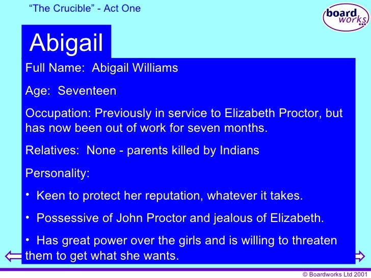 Character analysis of abigail williams essay