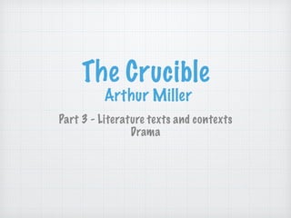 The Crucible
Arthur Miller
Part 3 - Literature texts and contexts
Drama
 