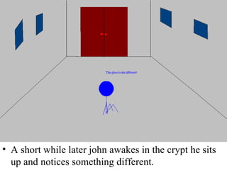 A short while later john awakes in the crypt he sits up and notices something different. 