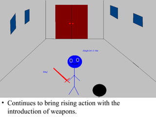 Continues to bring rising action with the introduction of weapons. 