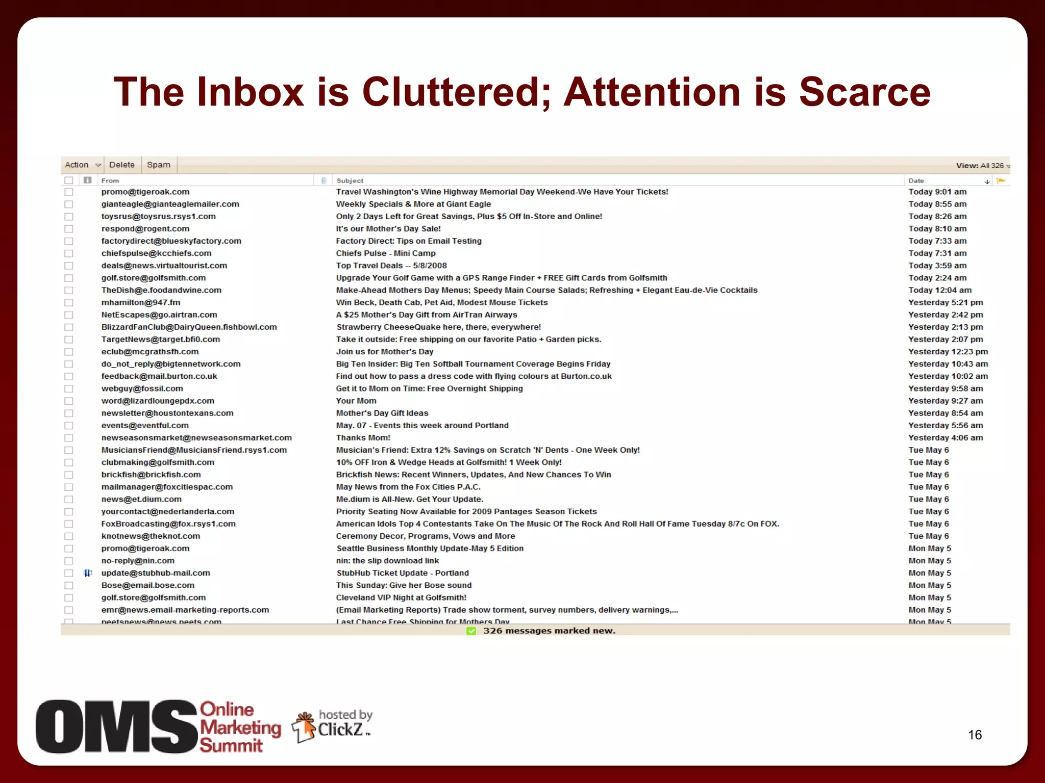 The Inbox is Cluttered; Attention is Scarce




                                              16
 
