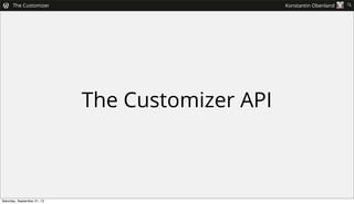 The Customizer API
 The Customizer Konstantin Obenland 
Saturday, September 21, 13
 