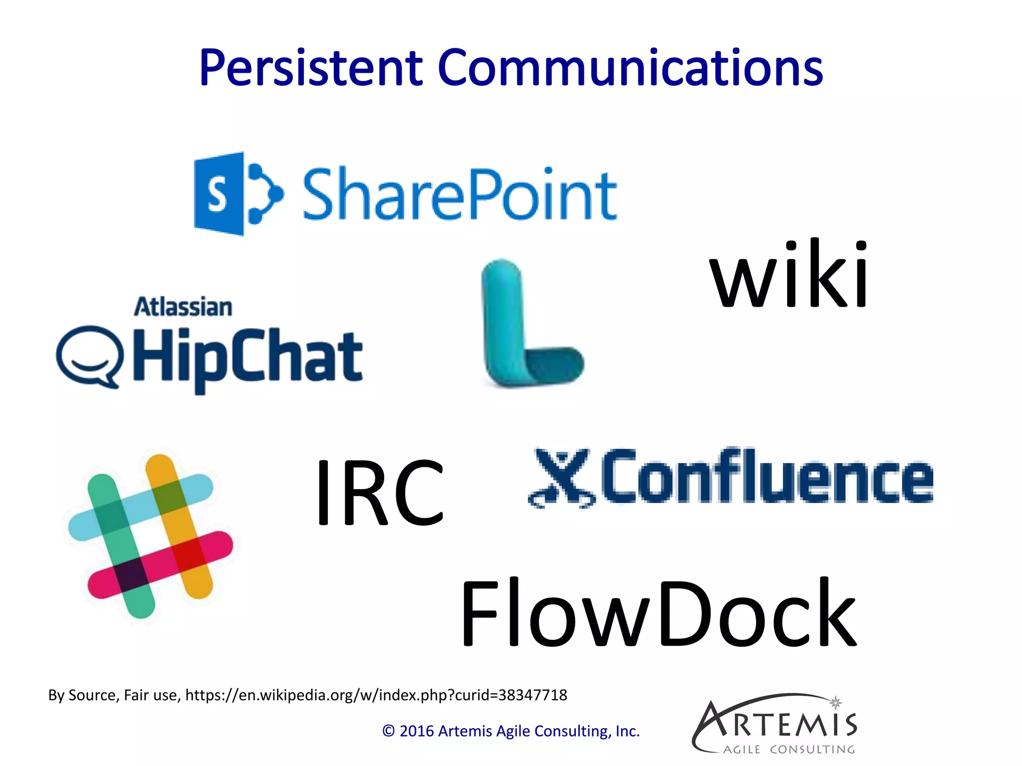 © 2016 Artemis Agile Consulting, Inc.© 2016 Artemis Agile Consulting, Inc.
IRC
wiki
By Source, Fair use, https://en.wikipedia.org/w/index.php?curid=38347718
FlowDock
 
