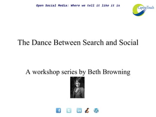 Open Social Media: Where we tell it like it is




The Dance Between Search and Social


  A workshop series by Beth Browning
 