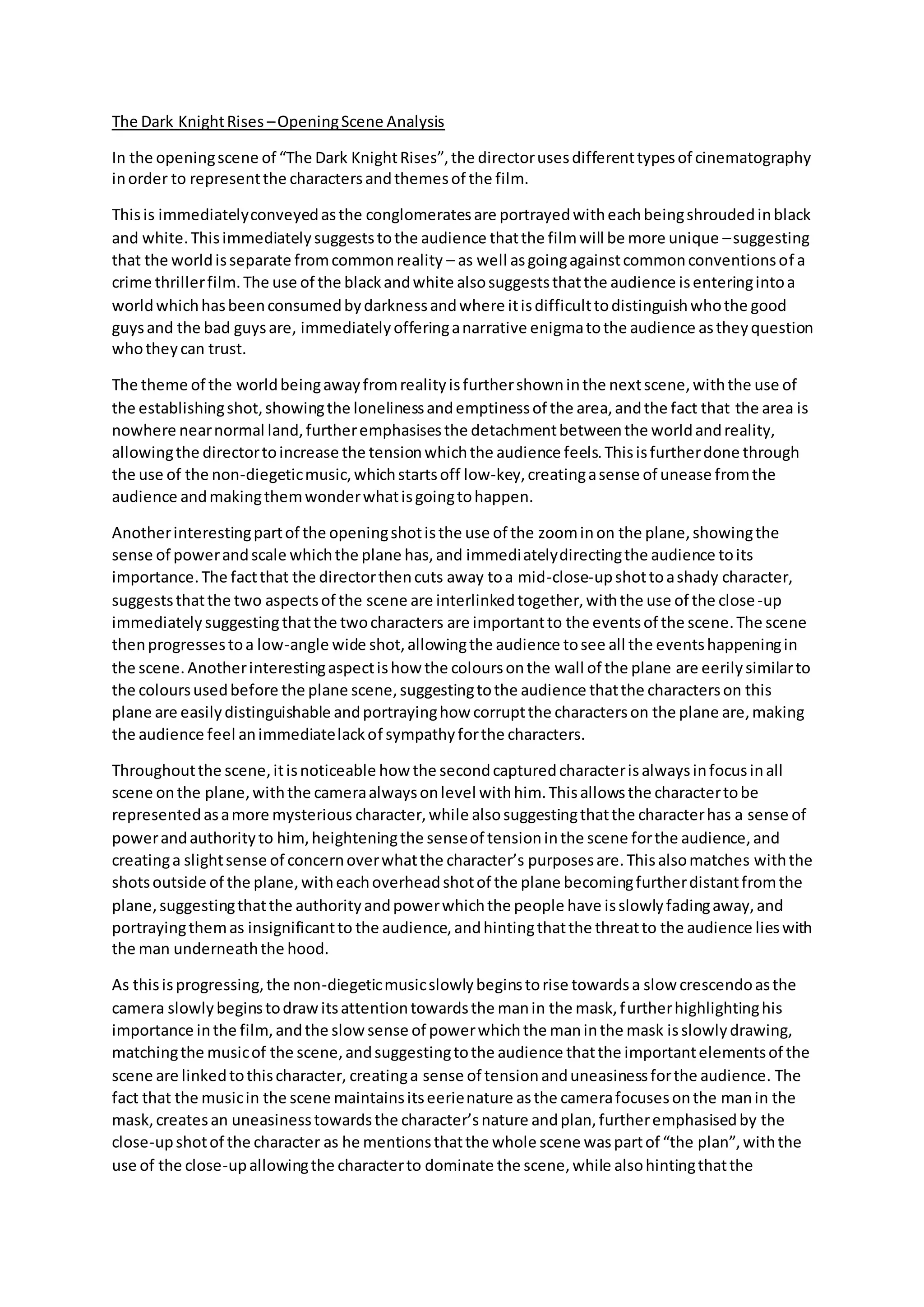 The Dark Knight Rises Opening Scene Analysis Docx