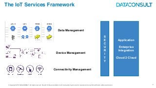 © Copyright 2016 DATACONSULT All rights reserved. No part of this presentation in all its property may be used or reproduced in any form without a written permission 25
The IoT Services Framework
Connectivity Management
Device Management
Data Management
S
E
C
U
R
I
T
Y
Application
Enterprise
Integration
Cloud 2 Cloud
 