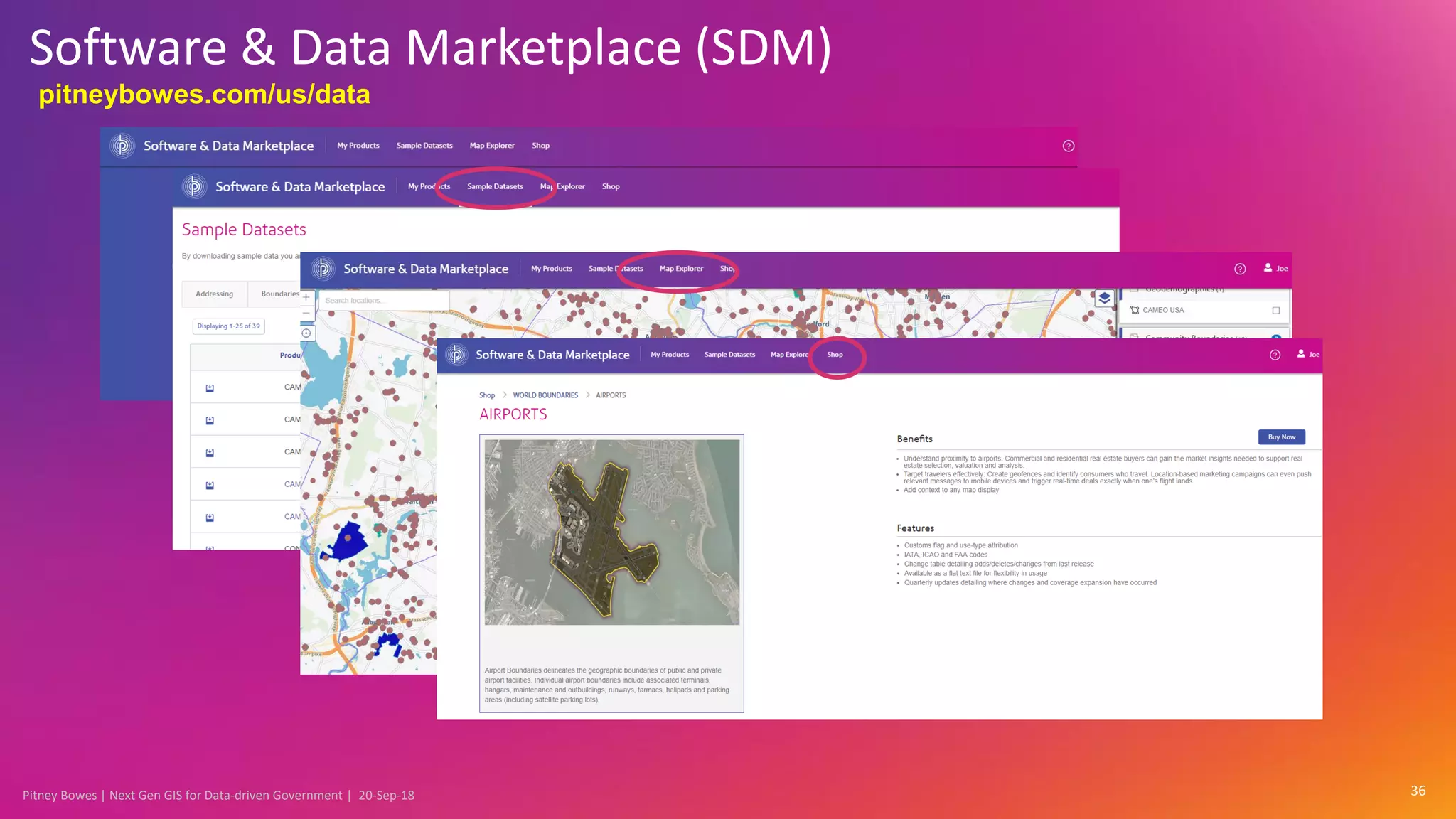 Pitney Bowes | Next Gen GIS for Data-driven Government | 20-Sep-18
Software & Data Marketplace (SDM)
36
pitneybowes.com/us/data
 