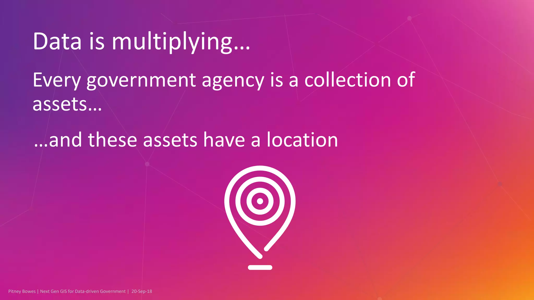 Pitney Bowes | Next Gen GIS for Data-driven Government | 20-Sep-18
Data is multiplying…
Every government agency is a collection of
assets…
…and these assets have a location
 