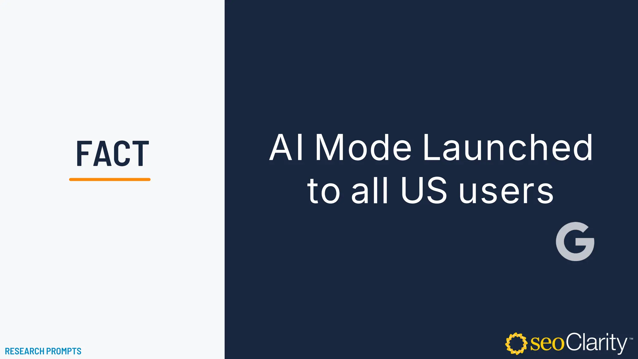 AI Mode Launched
to all US users
RESEARCH PROMPTS
FACT
 