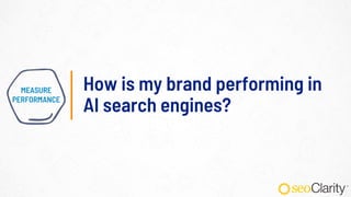 How is my brand performing in
AI search engines?
MEASURE
PERFORMANCE
 