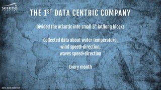 THE 1ST DATA CENTRIC COMPANY
Divided the Atlantic into small 5° lat/long blocks
Collected data about water temperature,
wind speed+direction,
waves speed+direction
Every month
Andrey_Kuzmin / Shutterstock
 