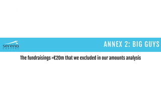 ANNEX 2: BIG GUYS
The fundraisings >€20m that we excluded in our amounts analysis
 